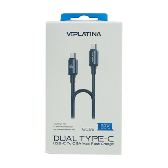 Cablu de date / incarcare rapida VIPLATINA BC98 1m negru Type C - Type C