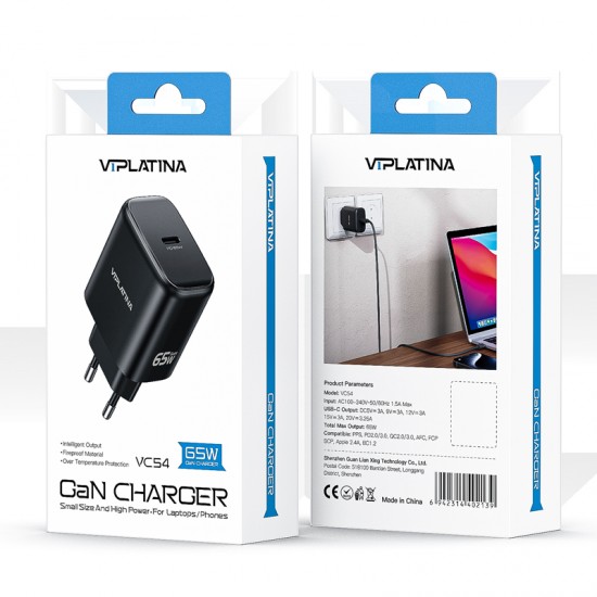 Încărcător Rapid GaN 65W USB-C – VIPLATINA VC54
