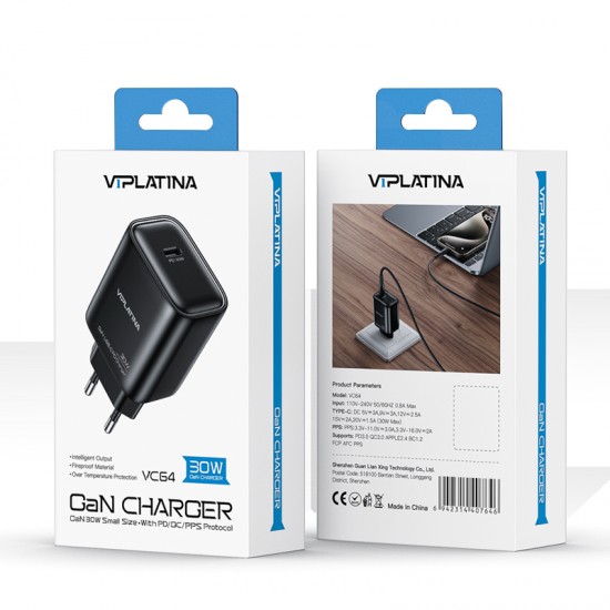 Încărcător Rapid GaN 30W USB-C – VIPLATINA VC64