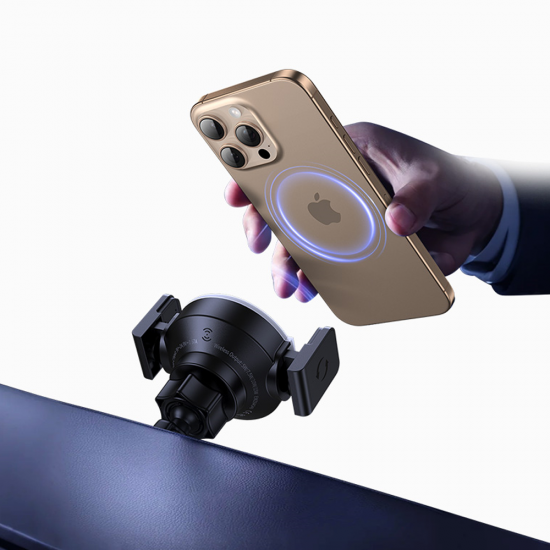 Suport auto, cu prindere in ventilatie si ventuza pentru parbriz, pentru telefon cu incarcare wireless - KEEPHONE KEVLARTAP