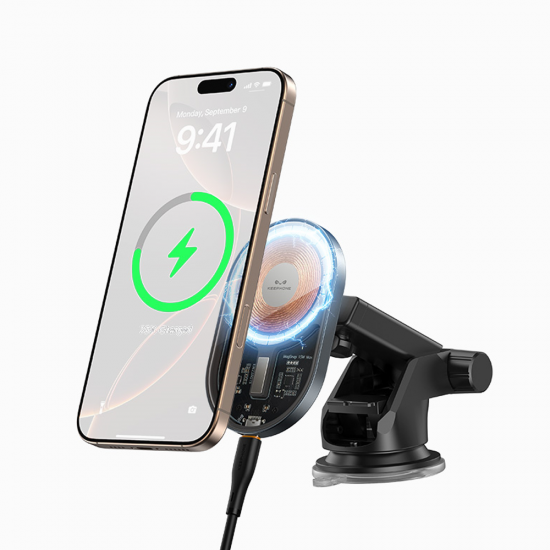 Suport auto magnetic, cu ventuza electrica si prindere in ventilatie, pentru telefon cu incarcare Wireless - KEEPHONE Snapmount