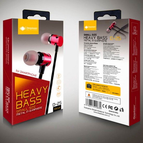 Casti In-Ear magnetice Deepbass D-25 Handsfree - Rosu