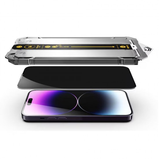 Folie sticla plus aplicator pentru iPhone 15 3D Generation Privacy