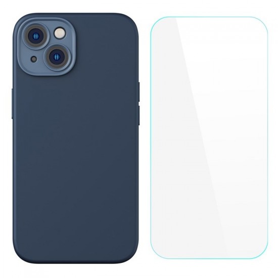 Husa Baseus Liquid Silica Gel plus Folie Protectie pentru iPhone 14 Plus - Albastru