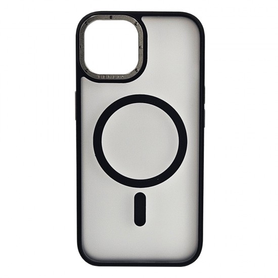 Husa spate pentru iPhone 15 Berlia Matte Magsafe - Semitransparent/Negru