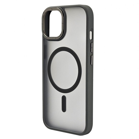 Husa spate pentru iPhone 15 Berlia Matte Magsafe - Semitransparent/Gri