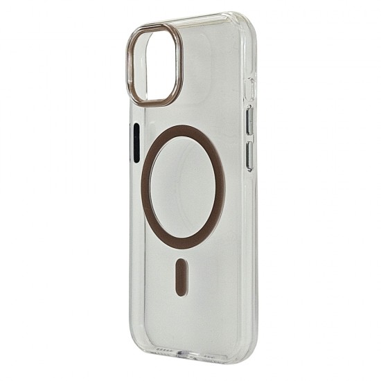 Husa spate pentru iPhone 14 Berlia Sheen Magsafe - Transparent/Maro