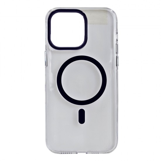 Husa spate pentru iPhone 14 Pro Max Berlia Sheen Magsafe - Transparent/Mov