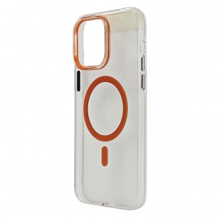 Husa spate pentru iPhone 14 Pro Max Berlia Sheen Magsafe - Transparent/Portocaliu