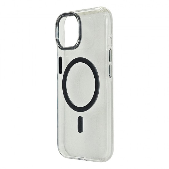 Husa spate pentru iPhone 15 Berlia Sheen Magsafe - Transparent/Gri inchis