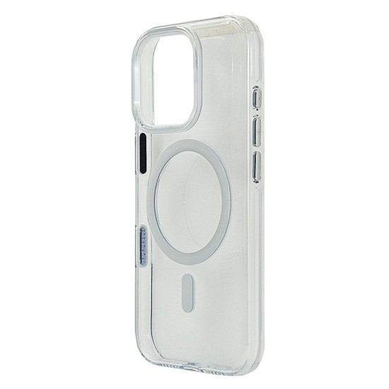 Husa spate pentru iPhone 15 Pro Berlia Sheen Magsafe - Transparent/Alb