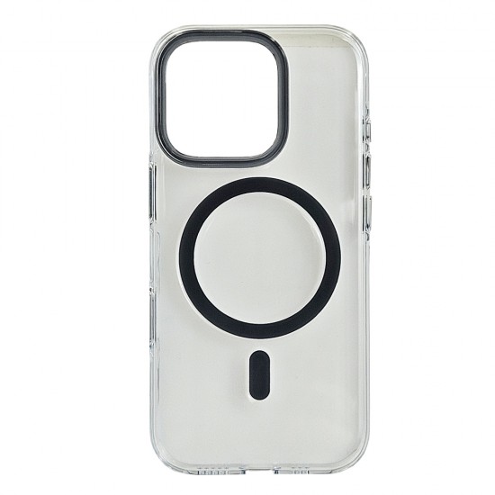 Husa spate pentru iPhone 16 Pro Berlia Sheen Magsafe - Transparent/Gri inchis