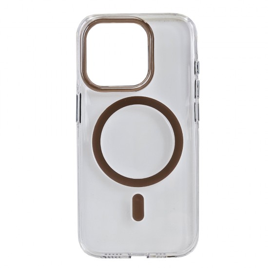 Husa spate pentru iPhone 15 Pro Berlia Sheen Magsafe - Transparent/Maro