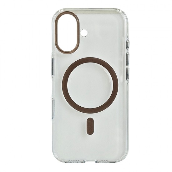 Husa spate pentru iPhone 16 Berlia Sheen Magsafe - Transparent/Maro