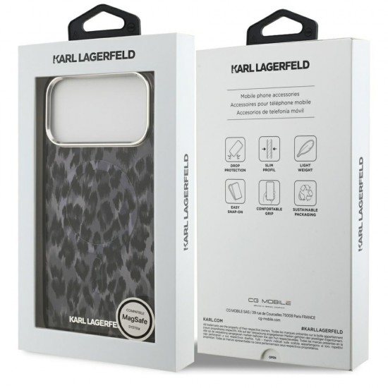 Husa spate pentru iPhone 17 Pro Max Karl Lagerfeld Leopard Magsafe - Gri