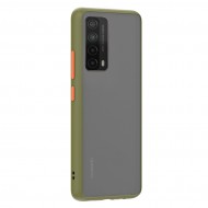 Husa spate Button Case pentru Huawei P Smart 2021 - Army / Portocaliu