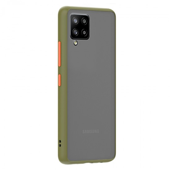 Husa spate Button Case pentru Samsung Galaxy A12 - Army / Portocaliu