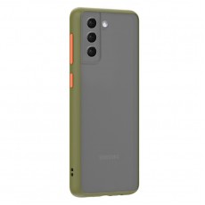 Husa spate Button Case pentru Samsung Galaxy S21 Plus- Army / Portocaliu