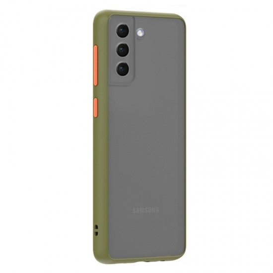 Husa spate Button Case pentru Samsung Galaxy S21 Plus- Army / Portocaliu