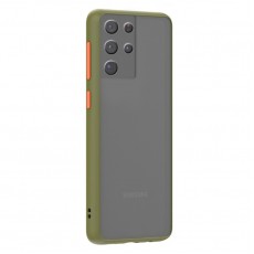 Husa spate Button Case pentru Samsung Galaxy S21 Ultra - Army / Portocaliu