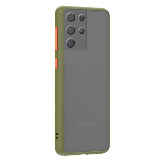 Husa spate Button Case pentru Samsung Galaxy S21 Ultra - Army / Portocaliu
