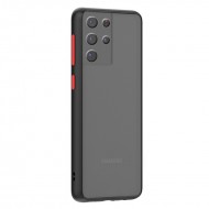 Husa spate Button Case pentru Samsung Galaxy S21 Ultra - Negru / Rosu