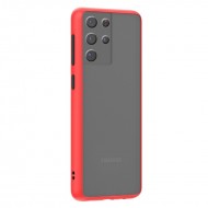 Husa spate Button Case pentru Samsung Galaxy S21 Ultra - Rosu / Negru