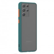 Husa spate Button Case pentru Samsung Galaxy S21 Ultra - Turcoaz / Portocaliu