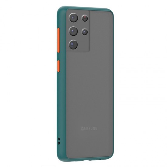 Husa spate Button Case pentru Samsung Galaxy S21 Ultra - Turcoaz / Portocaliu