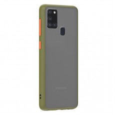 Husa spate Button Case pentru Samsung Galaxy A21s - Army / Portocaliu