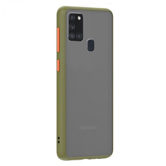 Husa spate Button Case pentru Samsung Galaxy A21s - Army / Portocaliu