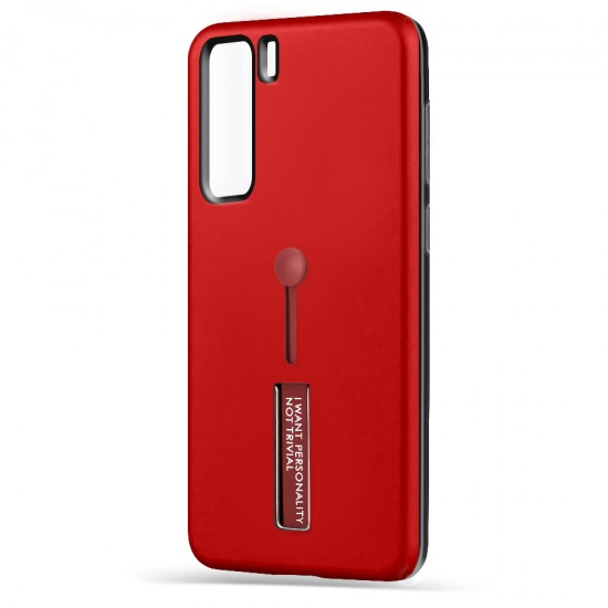 Husa Spate Hard Case Stand pentru Huawei P40 Lite 5G - Rosu