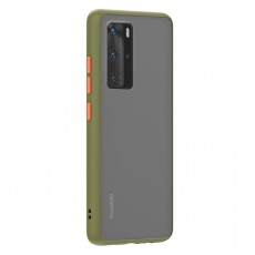 Husa spate Button Case pentru Huawei P40 Pro - Army / Portocaliu