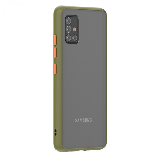 Husa spate Button Case pentru Samsung Galaxy A71 - Army / Portocaliu
