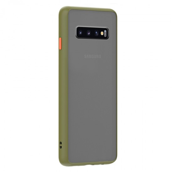 Husa spate Button Case pentru Samsung Galaxy S10+ - Army / Portocaliu