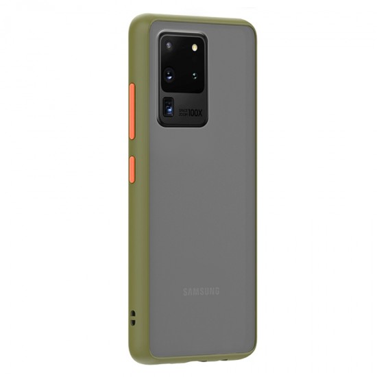 Husa spate Button Case pentru Samsung Galaxy S20 Ultra - Army / Portocaliu