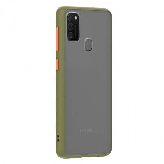 Husa spate Button Case pentru Samsung Galaxy M21 - Army / Portocaliu