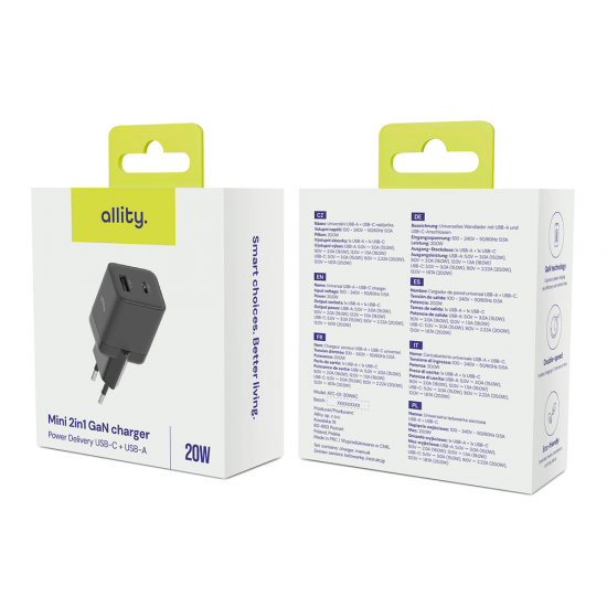 Incarcator Allity Type-C Plus USB-A 30W - Negru