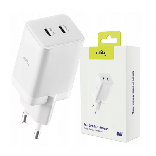 Incarcator Allity 2 x Type-C 45W - Alb