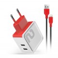 Incarcator priza Fast Charge DM-20 2.4A 2 x USB cablu Lightning - Alb
