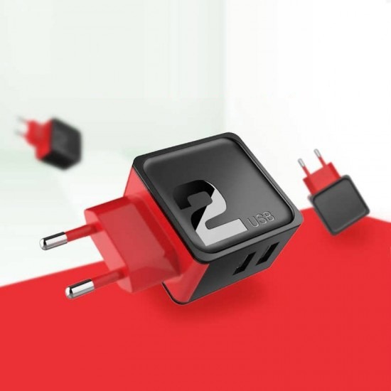 Incarcator priza Fast Charge DM-20 2.4A 2 x USB cablu microUSB - Negru