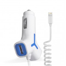 Incarcator auto KW 2.1A 2 x USB cu cablu Lightning Alb/Albastru Incarcator auto KW 2.1A 2 x USB cu cablu Lightning Alb/Albastru