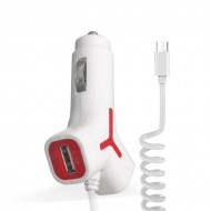 Incarcator auto KW 2.1A 2 x USB cu cablu microUSB Alb/Rosu