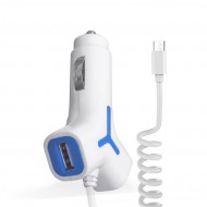 Incarcator auto KW 2.1A 2 x USB cu cablu microUSB Alb/Albastru Incarcator auto KW 2.1A 2 x USB cu cablu microUSB Alb/Albastru