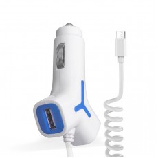 Incarcator auto KW 2.1A 2 x USB cu cablu microUSB Alb/Albastru Incarcator auto KW 2.1A 2 x USB cu cablu microUSB Alb/Albastru