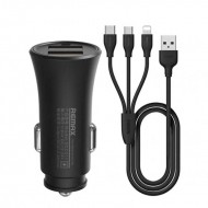 Incarcator auto dual USB Remax RCC-217 2.4A cu cablu 3-in-1 Incarcator auto dual USB Remax RCC-217 2.4A cu cablu 3-in-1