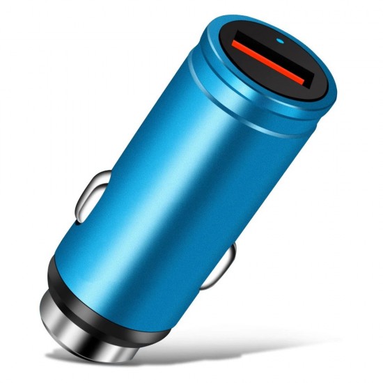 Incarcator auto metalic - 1 x USB Quick Charge - albastru