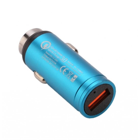 Incarcator auto metalic - 1 x USB Quick Charge - albastru