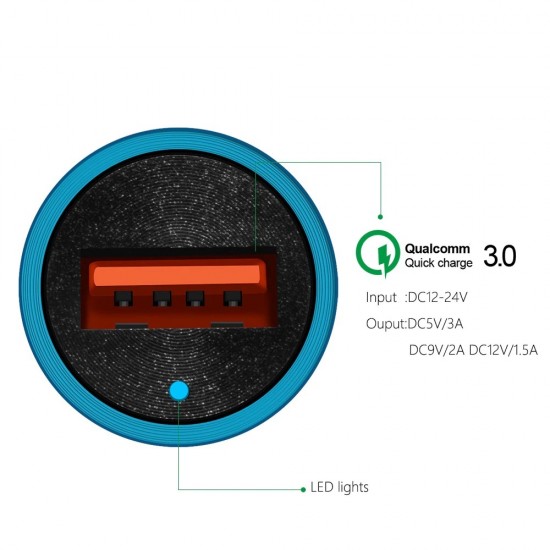 Incarcator auto metalic - 1 x USB Quick Charge - negru