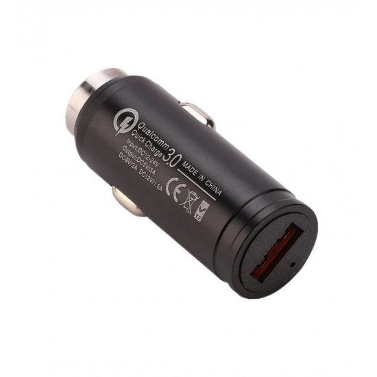 Incarcator auto metalic - 1 x USB Quick Charge - negru
